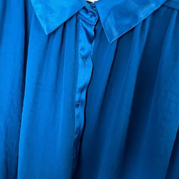 Rebecca Taylor Sleeveless Blue Blouse Size 0 Snap Front Hi-Lo Raw Edge Hem - Picture 9 of 13